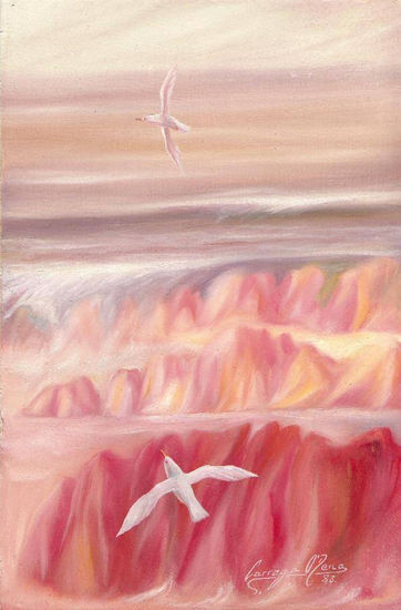 Gaviotas volando sobre la costa Oil Others Marine Painting