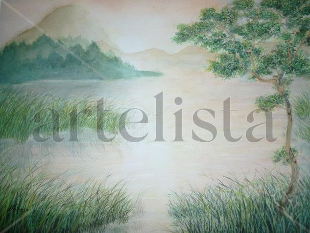 atardecer en el lago Watercolour Paper Landscaping