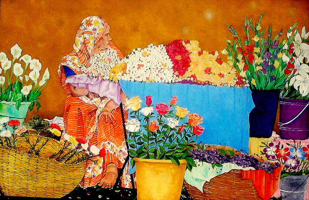 Vendedora de flores Oil Textile Floral Painting