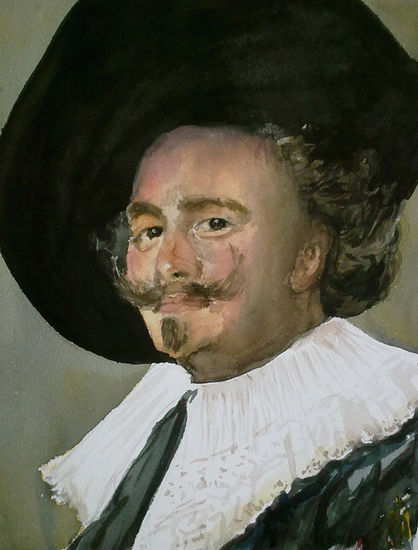 El caballero sonriente de Frans Hals Acuarela Papel Retrato