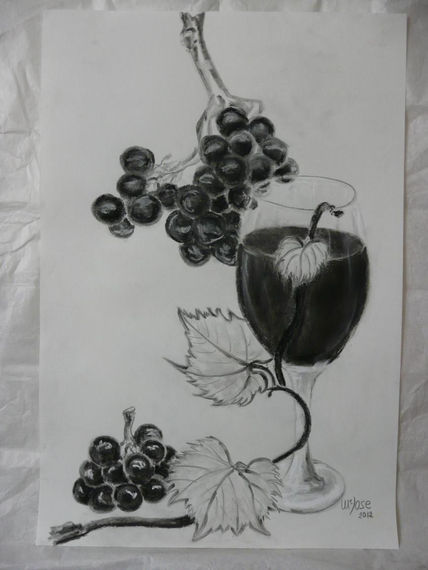 Bodegón, uva y vino