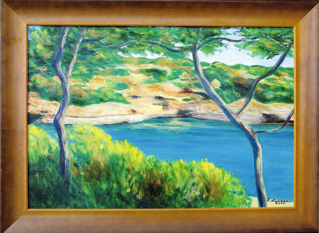 Cala Mallorquina I Oil Textile Marine Painting