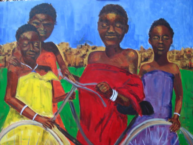 Bicicleta en África Acrylic Panel Figure Painting