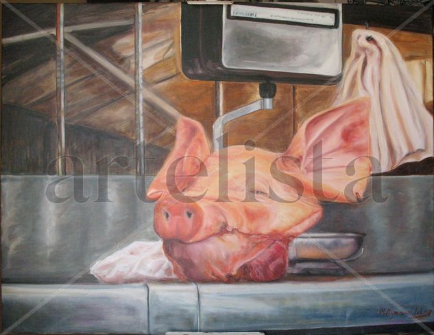 Cabeza de cerdo en el mercado central de Valencia Oil Canvas Still Life Paintings