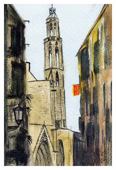 Torre de Santa María del Mar (Barcelona) Mixed media Card Landscaping