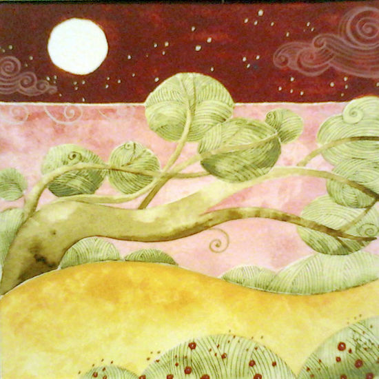 la sabina en la noche roja Gouache Papel Paisaje