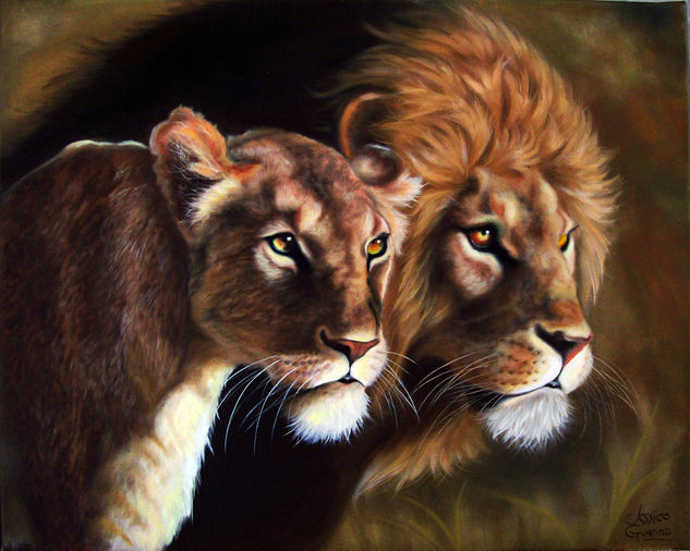 Pareja de leones Oil Canvas Animals