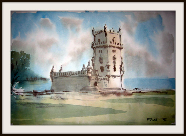 Torre de Belém Acuarela Papel Paisaje