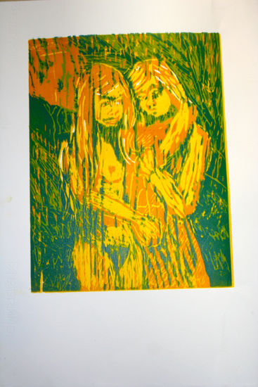 amantes bañistas Woodcut