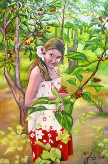 LA NIÑA DEL CEREZO Oil Canvas Portrait