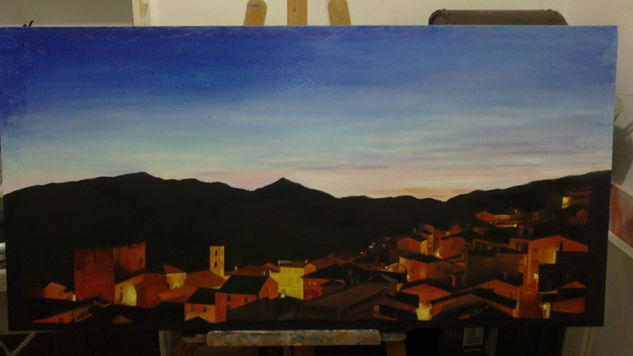 Atardecer en torres de Albanchez Oil Canvas Landscaping