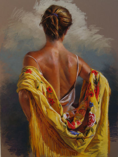 El mantón amarillo Pastel Panel Figure Painting