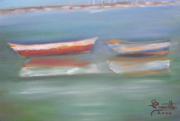 Barcas de la Playa Oil Panel Marine Painting