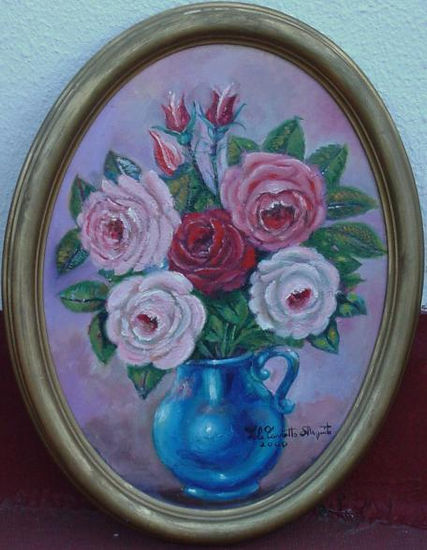 Las 5 Rosas Oil Panel Floral Painting