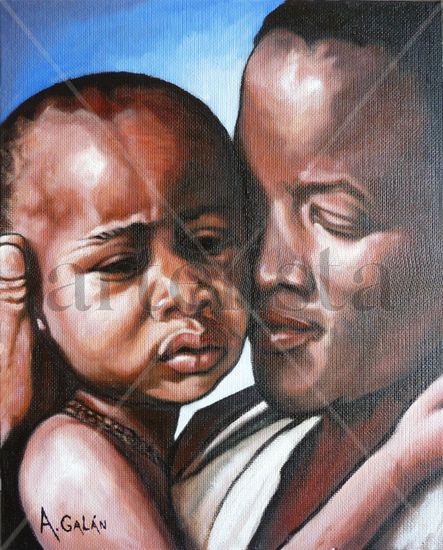 MATERNIDAD TRISTE Mixed media Panel Figure Painting