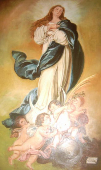 Virgen Inmaculada con Angeles Oil Canvas Figure Painting