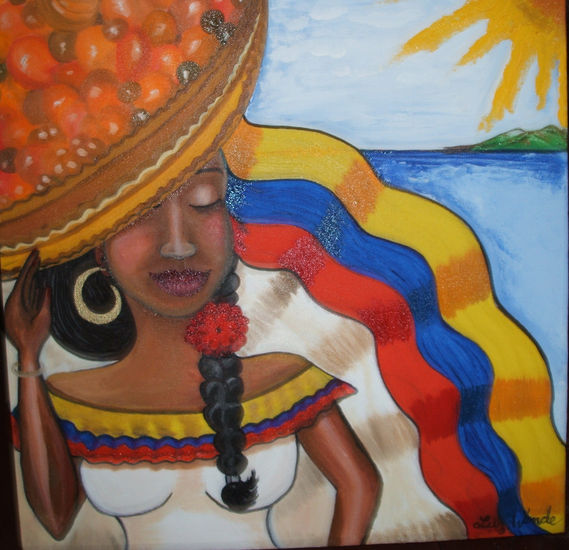 COLOMBIA TIERRA QUERIDA. Oil Canvas Figure Painting