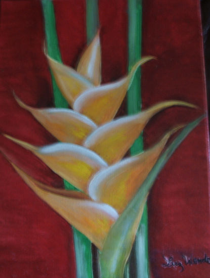 "HELICONIA AMARILLA". Óleo Lienzo Floral