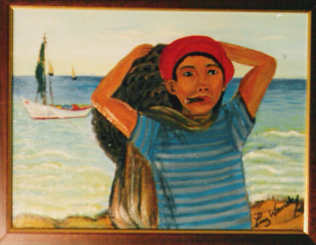 "EL PESCADOR" Oil Canvas Figure Painting