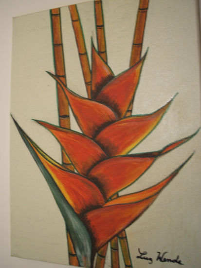 "HELICONIA EN ARREGLO FLORAL. Oil Canvas Floral Painting