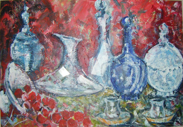 Bodegón cristal Mixed media Panel Still Life Paintings