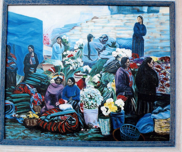 Guatemala( Mercado de flores) Oil Textile Figure Painting