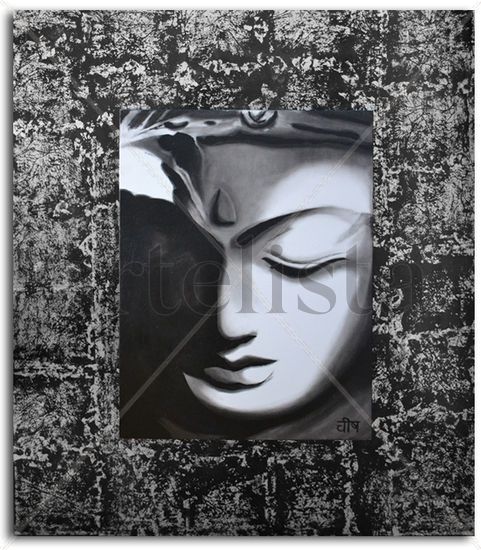 Grey Buddha Oil Canvas Portrait