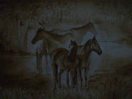 caballos en el campo Ink Card Animals