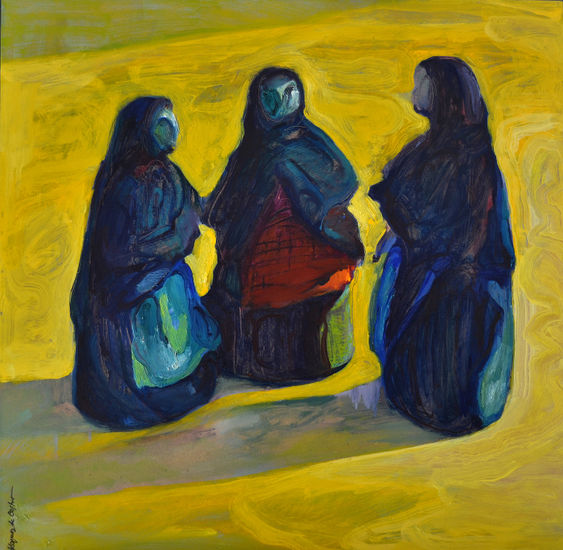 Las abuelas de mi madre Oil Panel Figure Painting