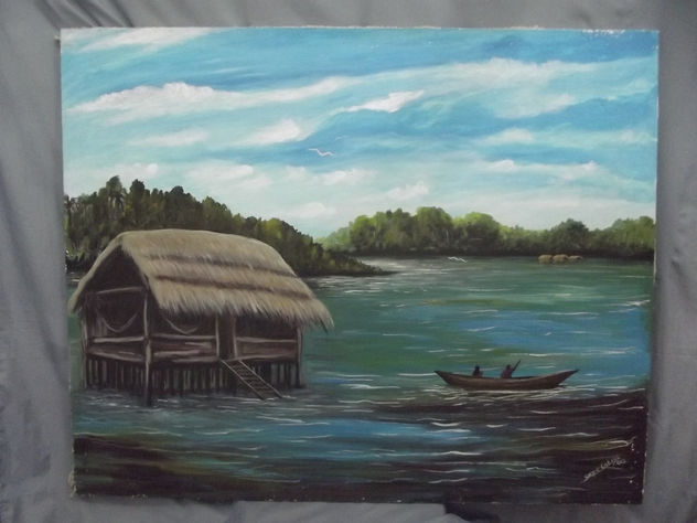 Paisaje con indigenas waraos