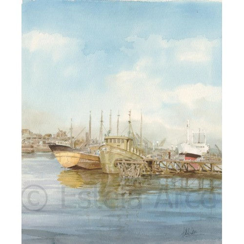 RÍA DE BILBAO Watercolour Paper Marine Painting