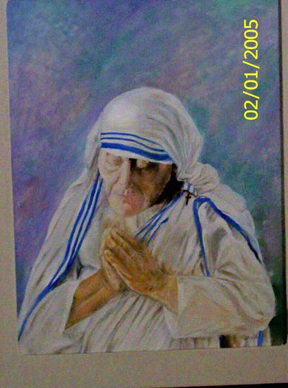 Madre Teresa de Calcuta Óleo Tabla Retrato