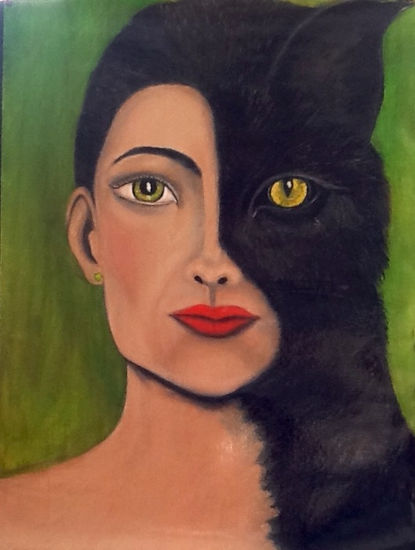 Serie Mitad Tú, Mitad Yo. Mujer Gato Óleo Lienzo Retrato