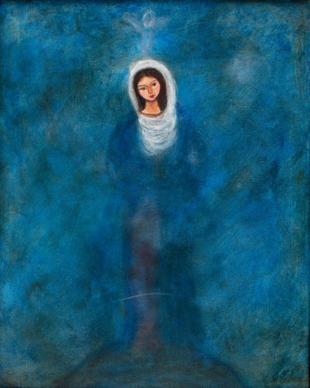 María Bonita, Vírgenes Azul Mixed media Panel Figure Painting