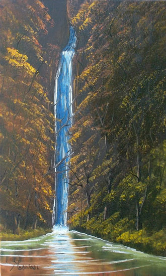 Cascada azul del bosque Oil Textile Landscaping