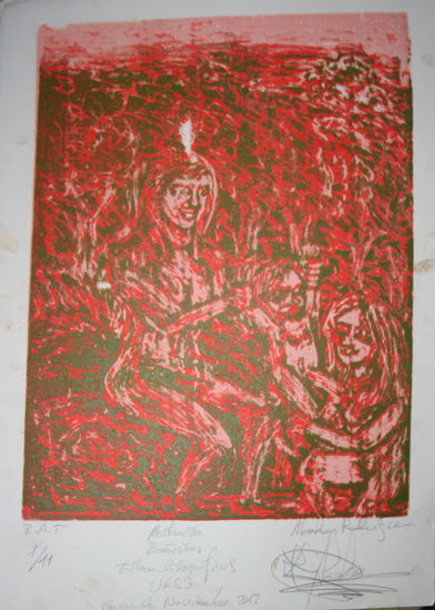 BAÑISTAS PICASIANAS Woodcut