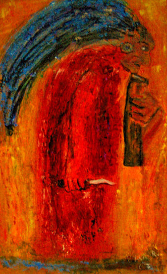 Principe Maya Oil Panel Figure Painting