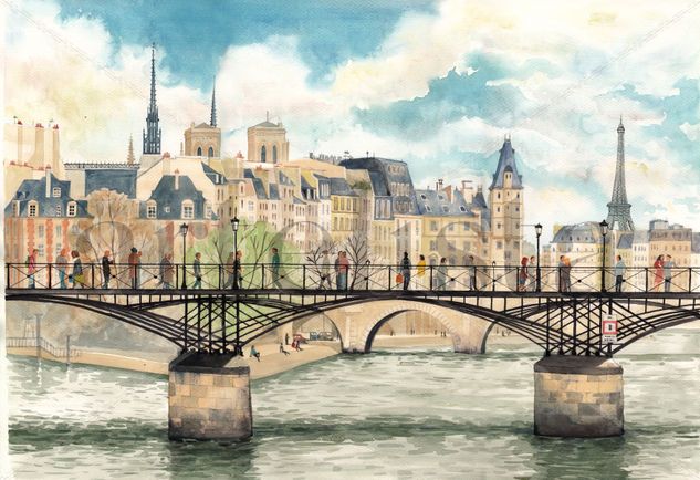 Paris Pont des Arts Watercolour Paper Landscaping