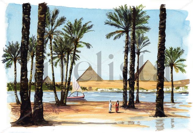 Piramides, Egipto Acuarela Papel Paisaje