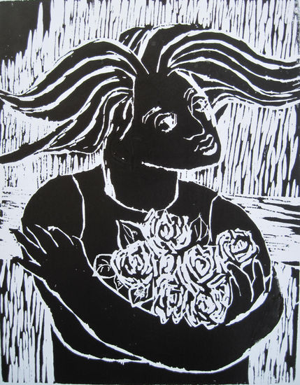 Menina com rosas Woodcut