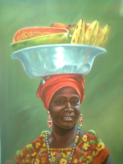 VENDEDORA DE FRUTAS Oil Textile Figure Painting