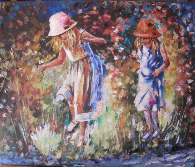 CHAPOTEANDO EN EL AGUA Oil Canvas Landscaping