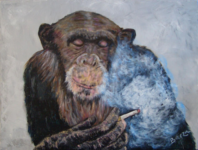 MONO FUMANDO Oil Canvas Animals