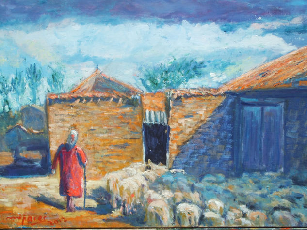 la pastora guarda el rebaño Oil Canvas Landscaping