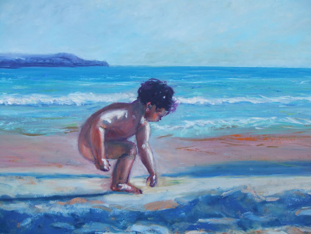 niño en la playa Oil Canvas Landscaping