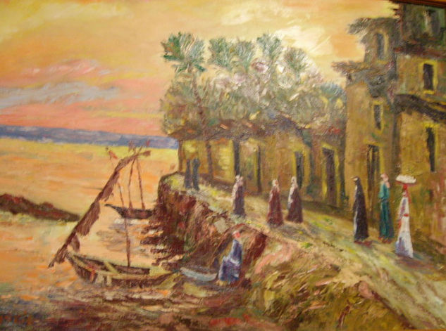 Esperando las barcas Oil Canvas Landscaping