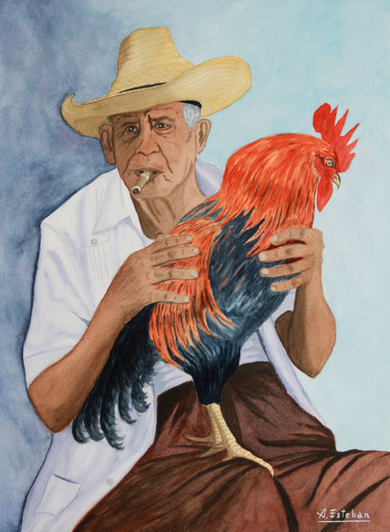 Abuelo con gallo