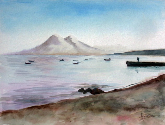 Atardecer en La Isleta Watercolour Paper Marine Painting