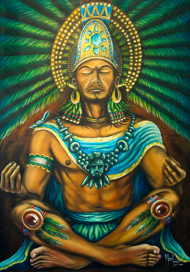 Meditación de Moctezuma Acrylic Textile Portrait