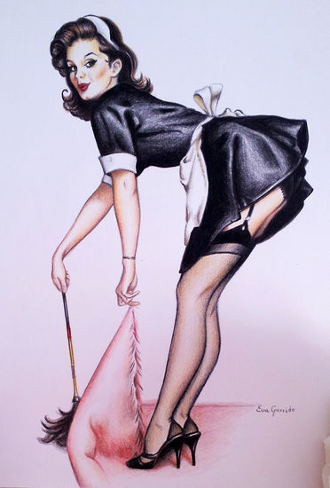 Pin up Elvgren Pencil (coloured) Paper Figure Painting